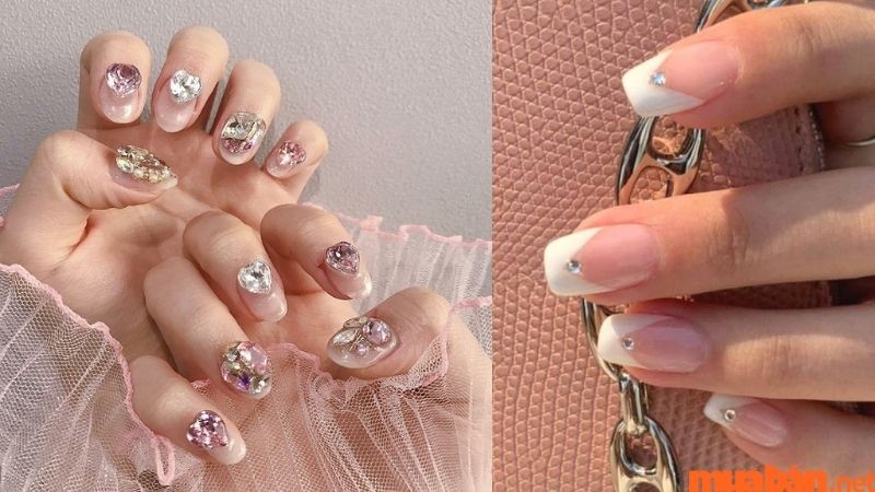 Mẫu nail tay đính đá đẹp đơn giản