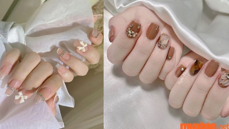 Mẫu nail đính đá đẹp mang phong cách Hàn Quốc