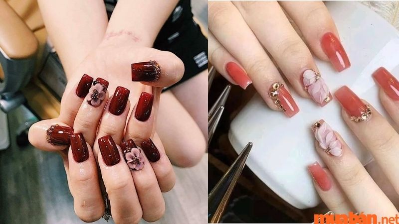 Nail đính đá với hoa bột