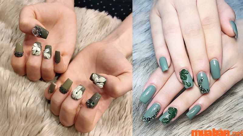 Nail đính đá đẹp kiểu đắp hoa