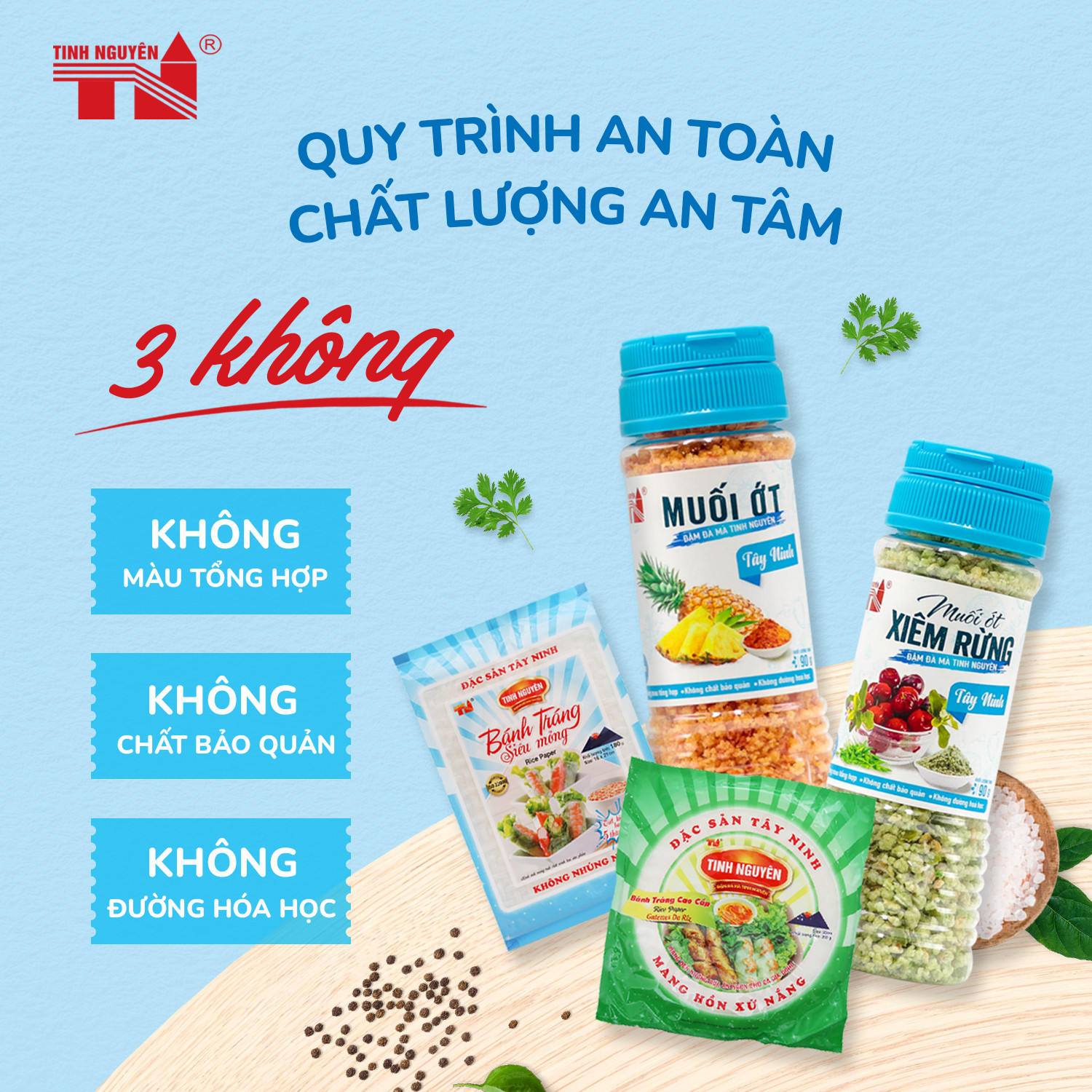 Tinh Nguyên luôn cho ra những sản phẩm muối tôm cam kết 3 KHÔNG đảm bảo sức khỏe cho mẹ và bév