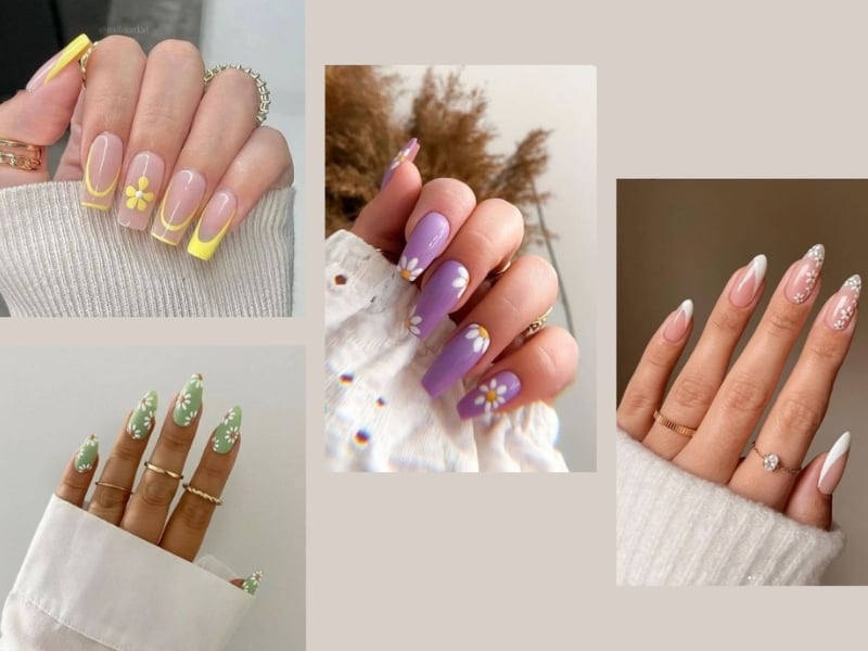 Mẫu nail họa tiết hoa đơn giản