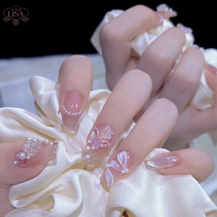 Nail cô dâu màu hồng phấn