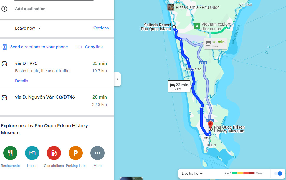 Đường đi từ Salinda resort đến Nhà tù Phú Quốc