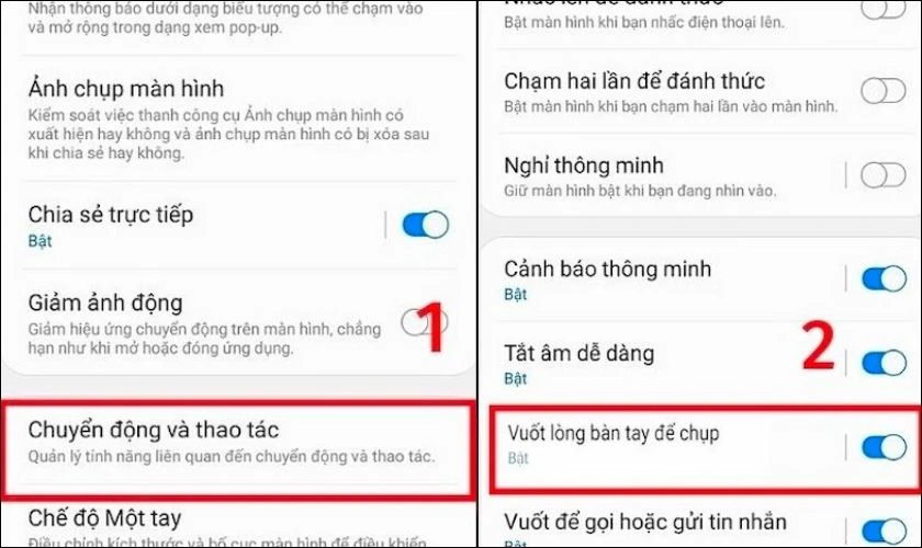 Bật tính năng vuốt chụp bằng lòng bàn tay