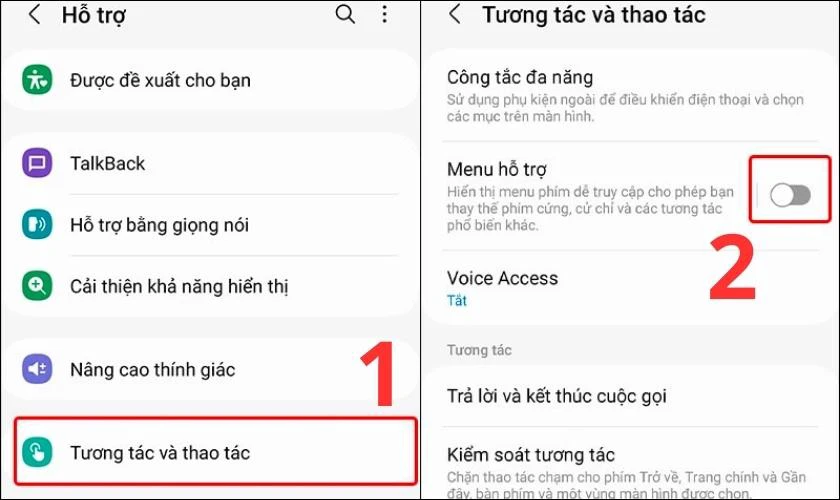 Bật menu hỗ trợ trên máy