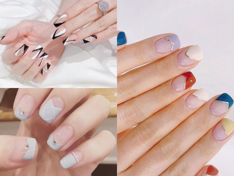 Vẽ nail họa tiết đơn giản hình khối