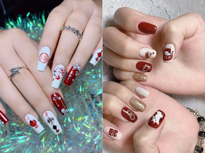 Vẽ nail đơn giản họa tiết Tết