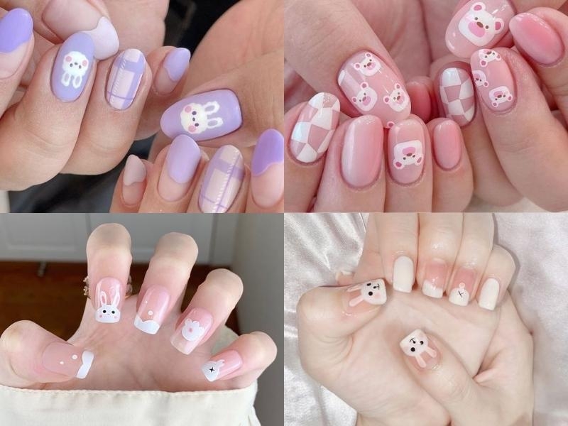 Mẫu nail Hàn Quốc hình vẽ ngộ nghĩnh