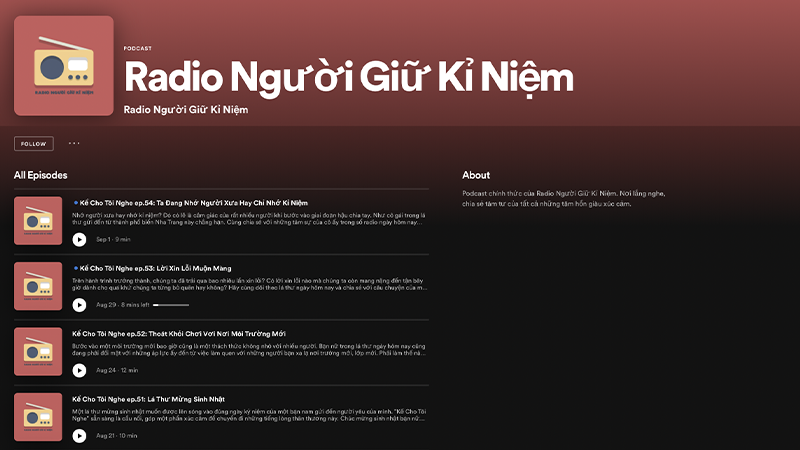 Radio Người Giữ Kỉ Niệm là kênh Podcast giúp bạn vỗ về tâm hồn mình