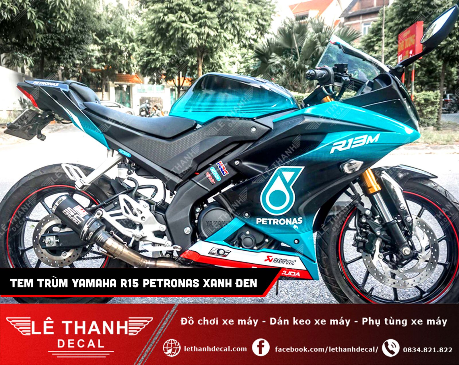 Tem trùm Yamaha R15 phong cách Petronas xanh đen