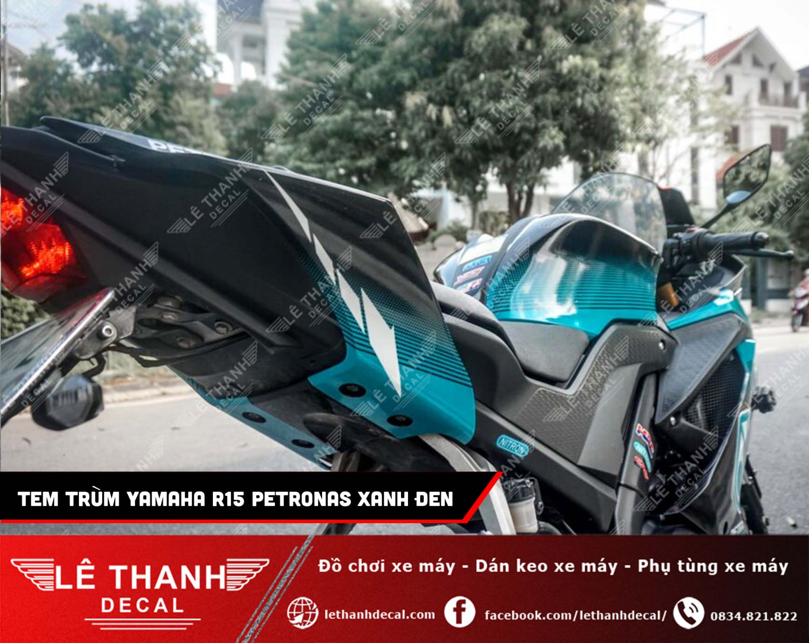 Tem trùm Yamaha R15 phong cách Petronas xanh đen