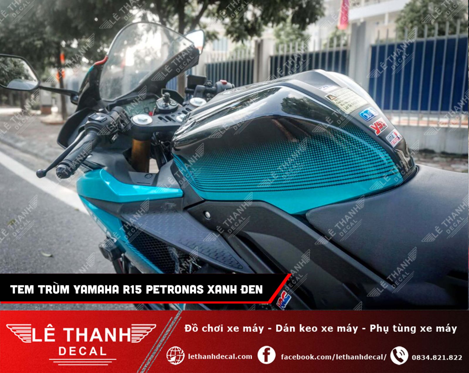 Tem trùm Yamaha R15 phong cách Petronas xanh đen