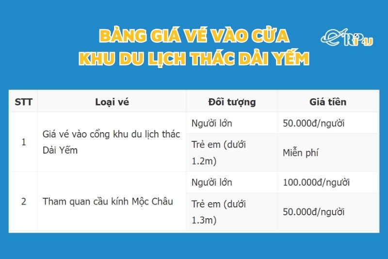 Giá vé vào Thác Dải Yếm tham quan