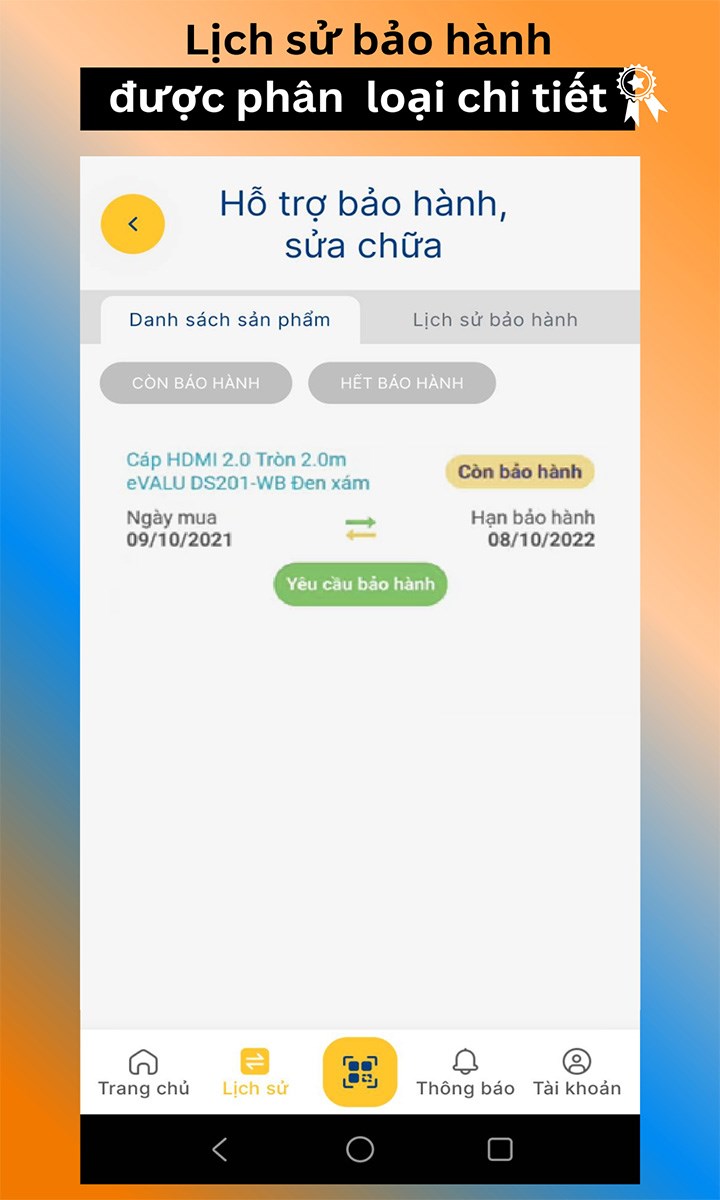 Lịch sử bảo hành chi tiết