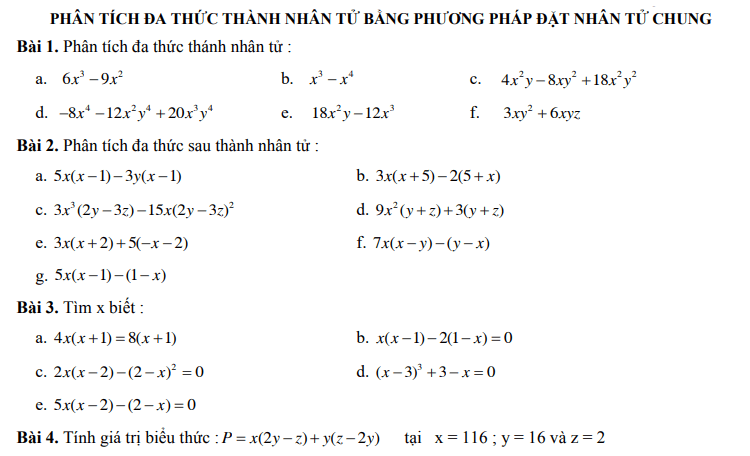 Các dạng toán lớp 8