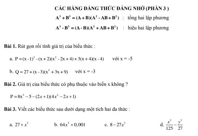 Các dạng toán lớp 8