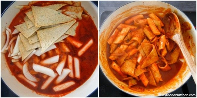 Cooking tteokbokki over stove