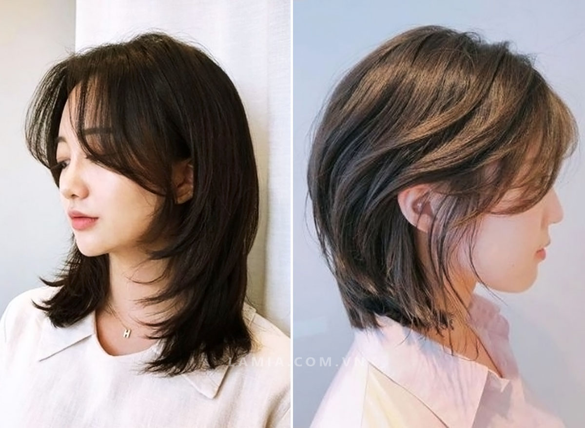 tóc mullet layer uốn cụp đuôi