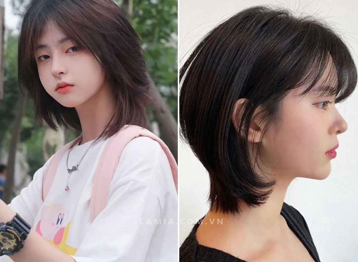 tóc mullet layer nữ mặt ngắn