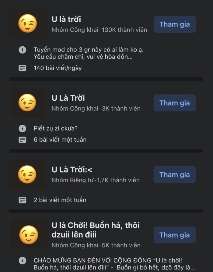 U trời trên nhiều nhóm