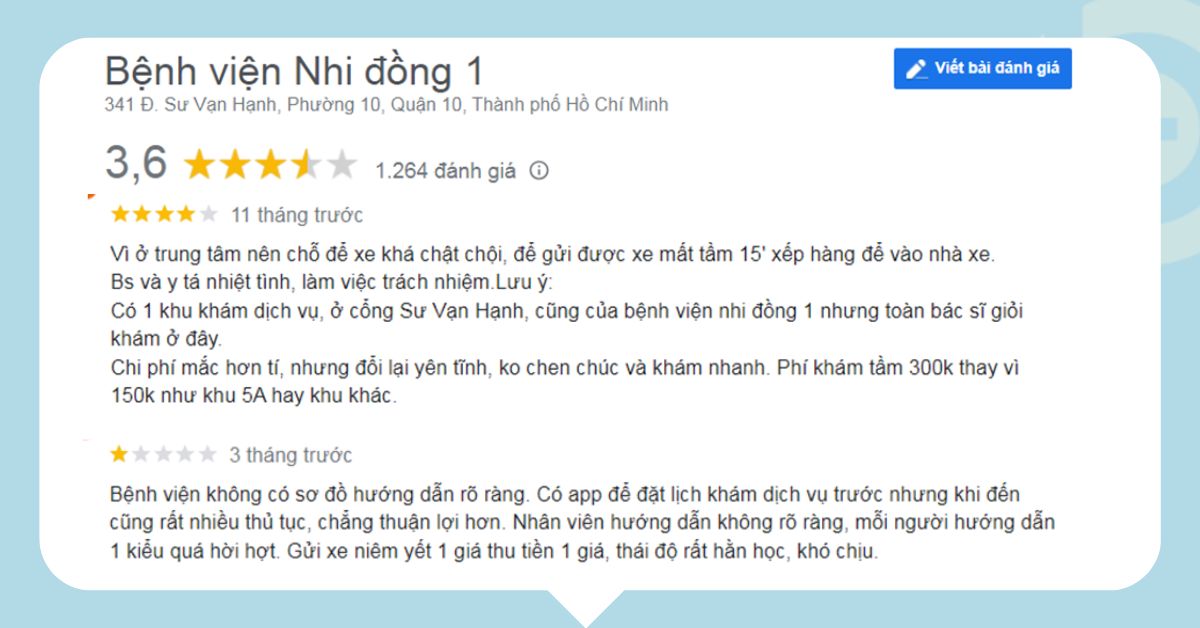 Phản hồi của khách hàng về Bệnh viện Nhi đồng Thành Phố