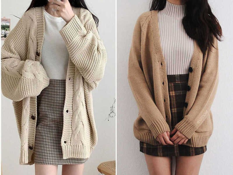 Áo cardigan phối với chân váy điệu đà