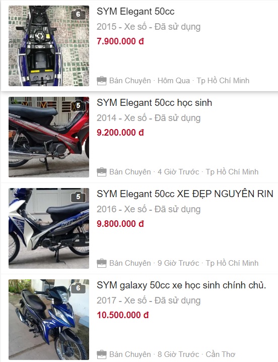 Gia xe sym 50cc cũ tại Chợ Tốt