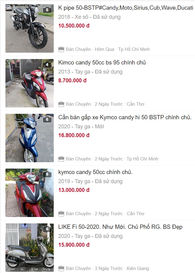 Giá xe kymco 50cc cũ tại Chotot.com