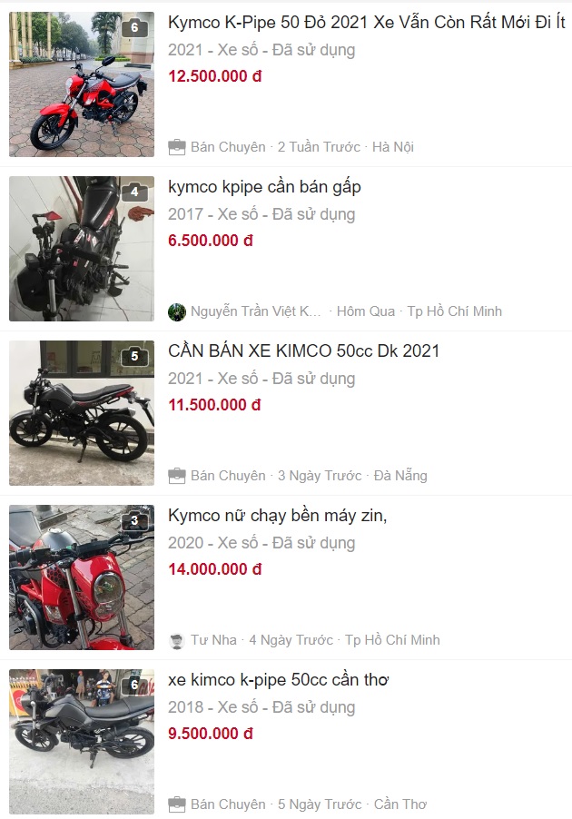 Giá xe xe kymco k pipe 50cc cũ