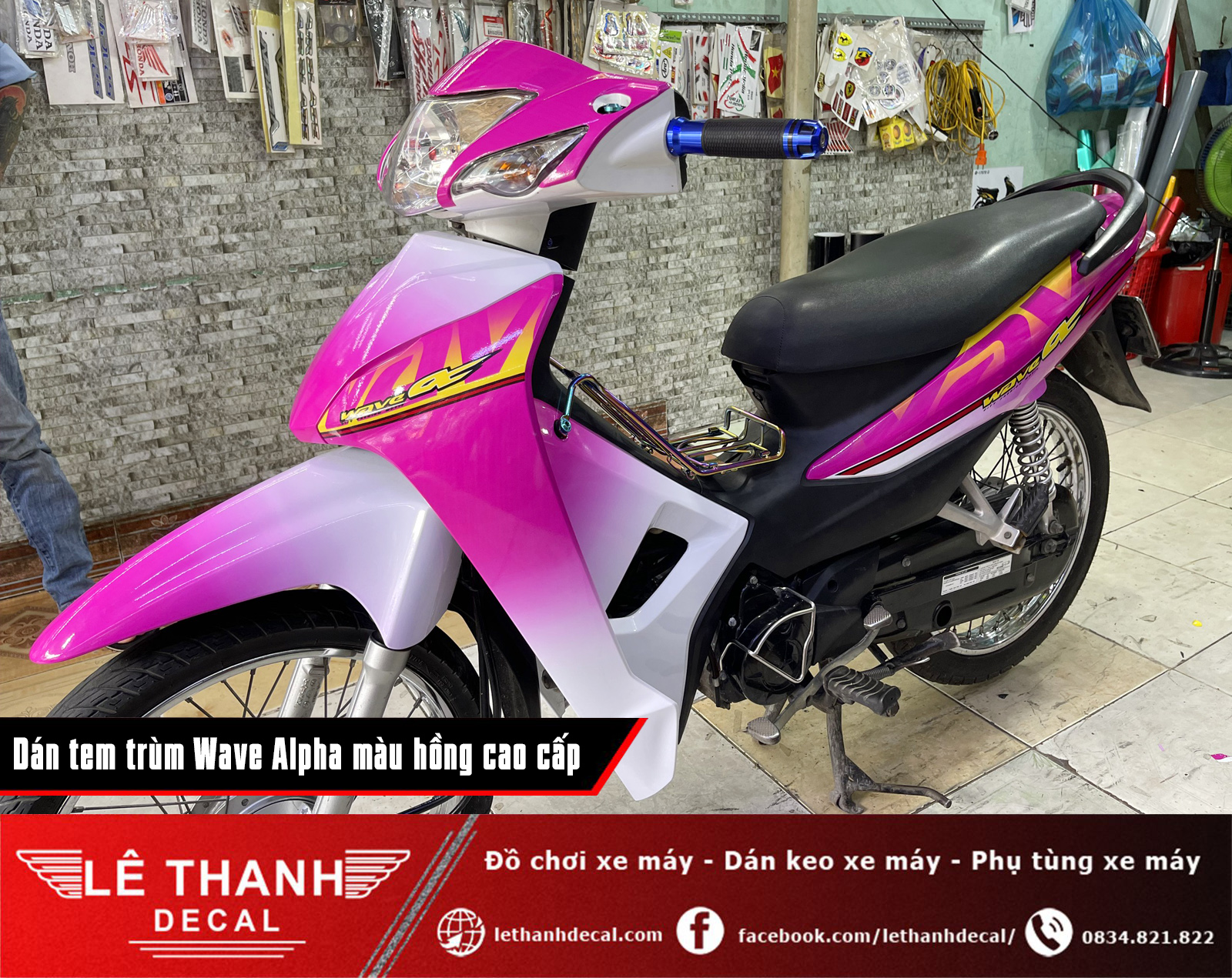 Dán tem trùm hồng Honda Wave Alpha 110cc