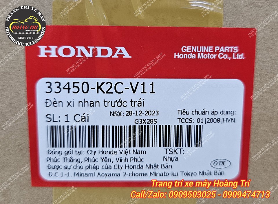 Tem sản phẩm đèn xi nhan Vision bản cao cấp chính hãng Honda (Đèn xi nhan trái)