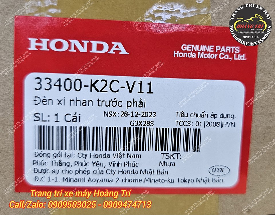 Tem sản phẩm đèn xi nhan Vision bản cao cấp chính hãng Honda (Đèn xi nhan phải)