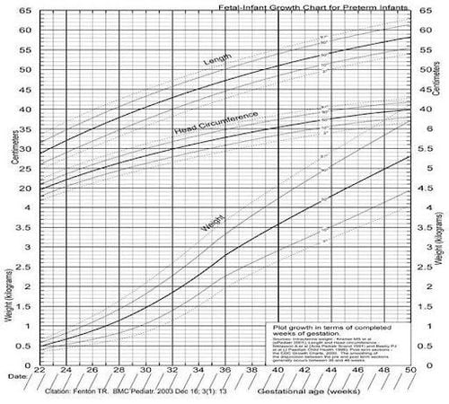 Biểu đồ cân nặng và chiều cao tính theo tuổi cho trẻ sinh non