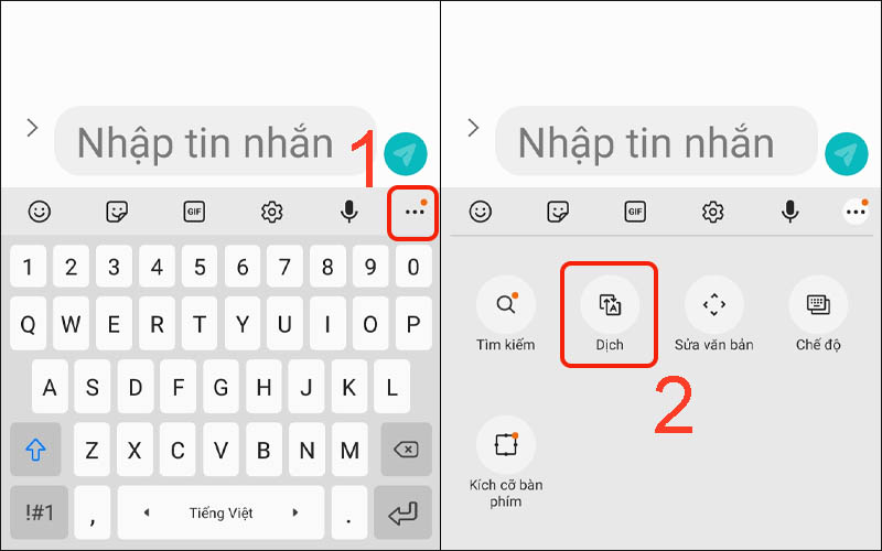 Nhấn vào biểu tượng 3 chấm rồi chọn Dịch
