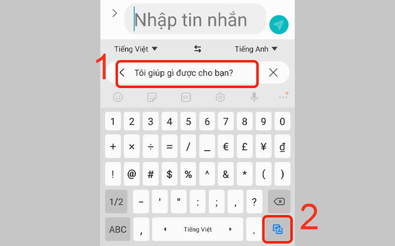 Nhập nội dung cần chuyển ngữ rồi nhấn vào biểu tượng chuyển