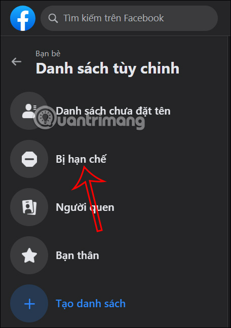 Thêm người hạn chế trên Facebook