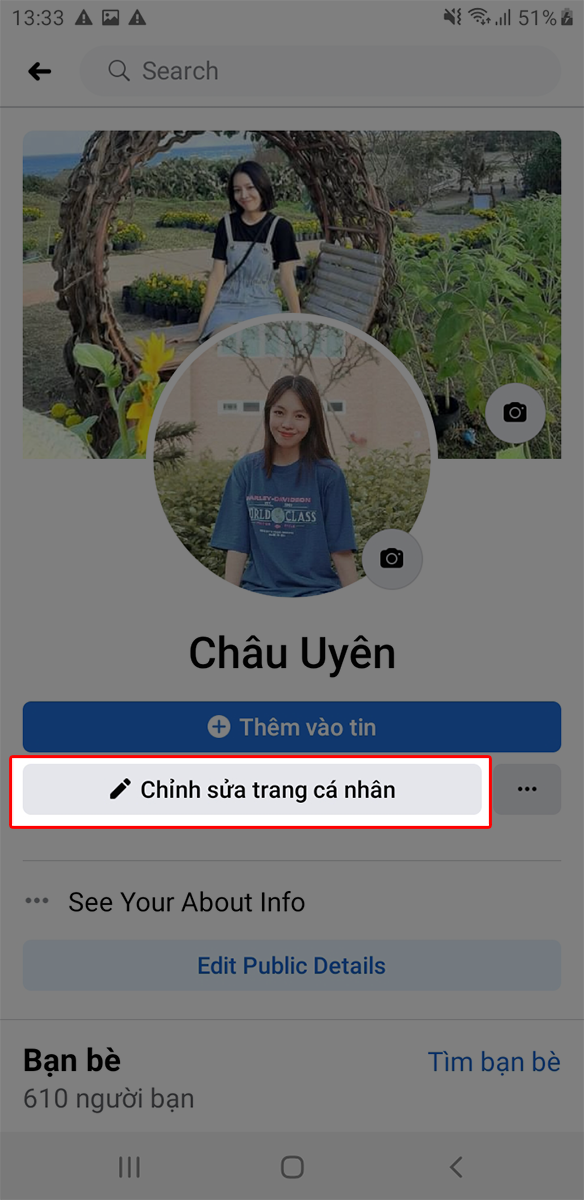 Chọn chỉnh sửa trang cá nhân