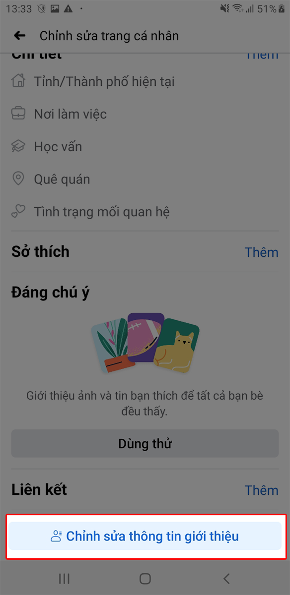 Nhấn chọn chỉnh sửa thông tin giới thiệu