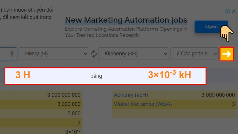 Cách tính đơn vị Henry bằng công cụ Convert World