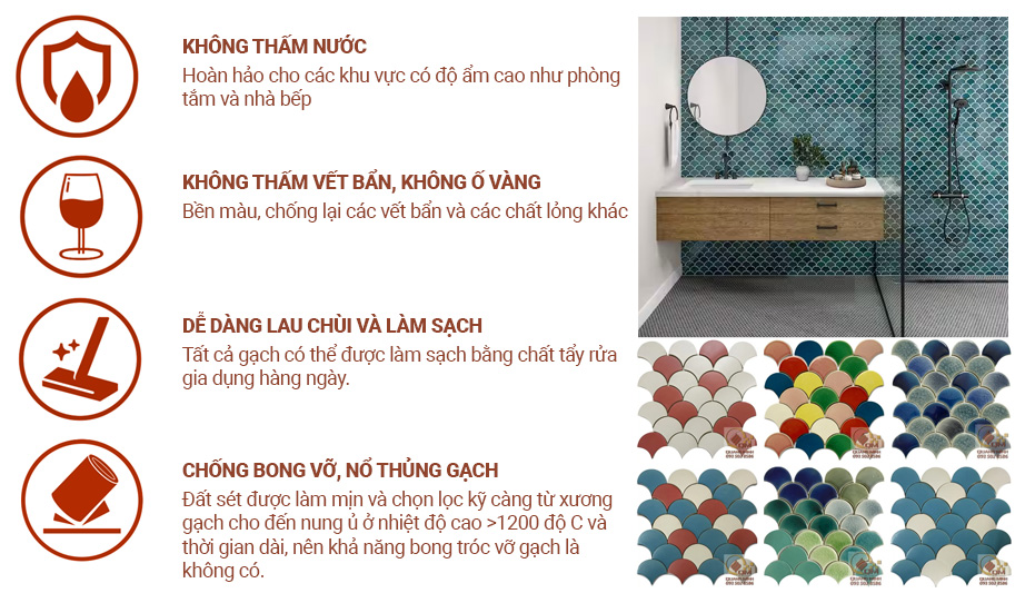 Ưu điểm của gạch vảy cá mosaic gốm