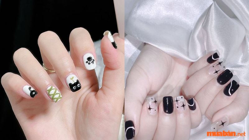 Mẫu nail trắng đen đơn giản, dễ làm