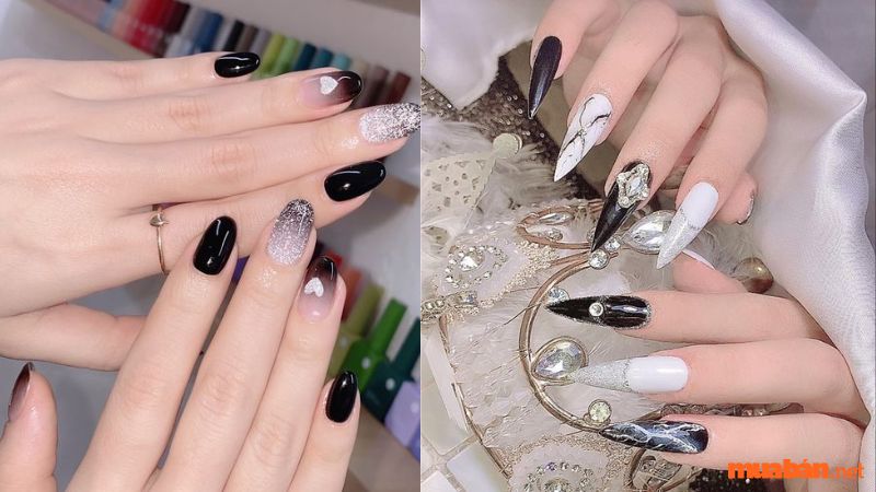 Mẫu nail kim sa đính đá đẹp mắt