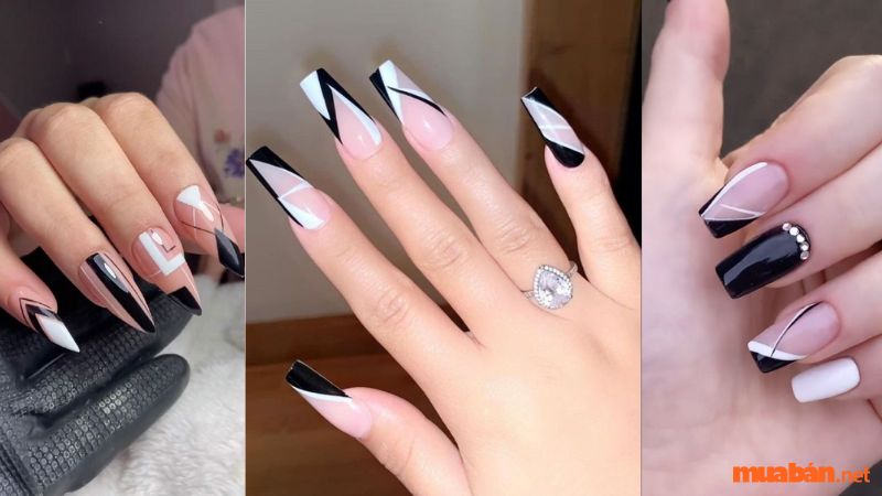 Mẫu nail họa tiết sọc đơn giản sang chảnh