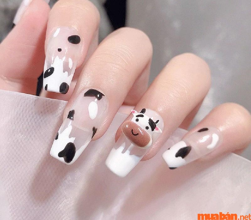 Mẫu nail bò sữa đáng yêu cho học sinh