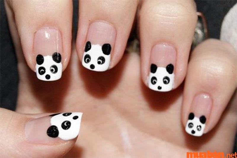 Mẫu nail đen trắng dành cho các nàng fan gấu trúc