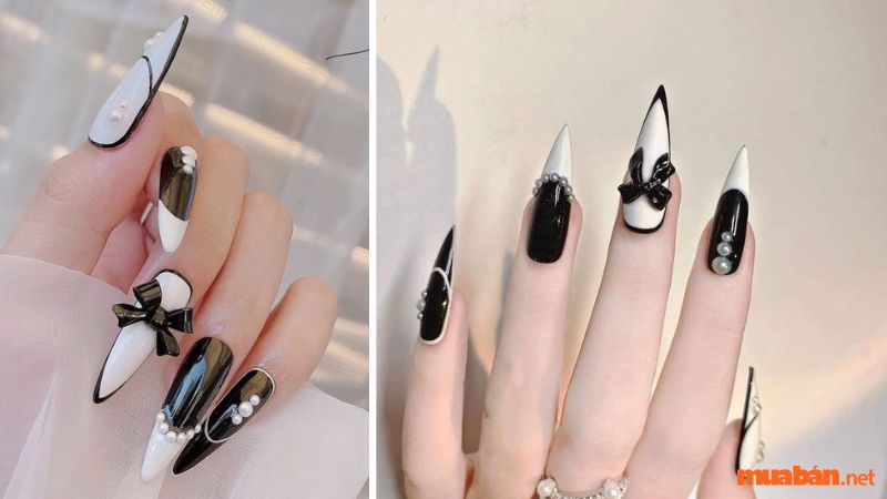 Mẫu nail sang chảnh đính ngọc trai tỉ mỉ