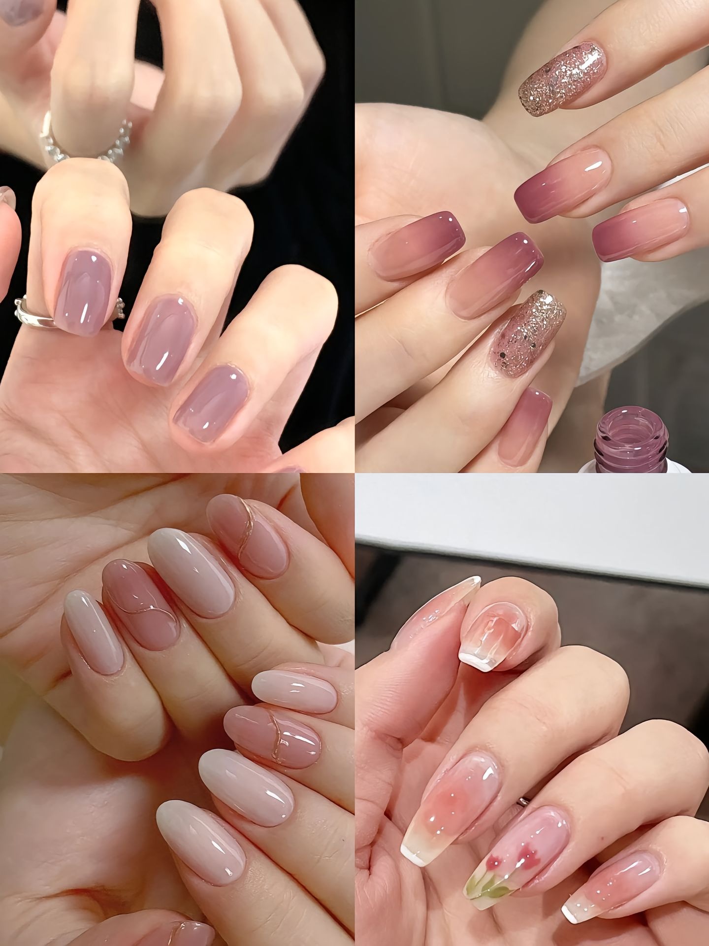 Nail thạch tím lavender với họa tiết ombre long lanh