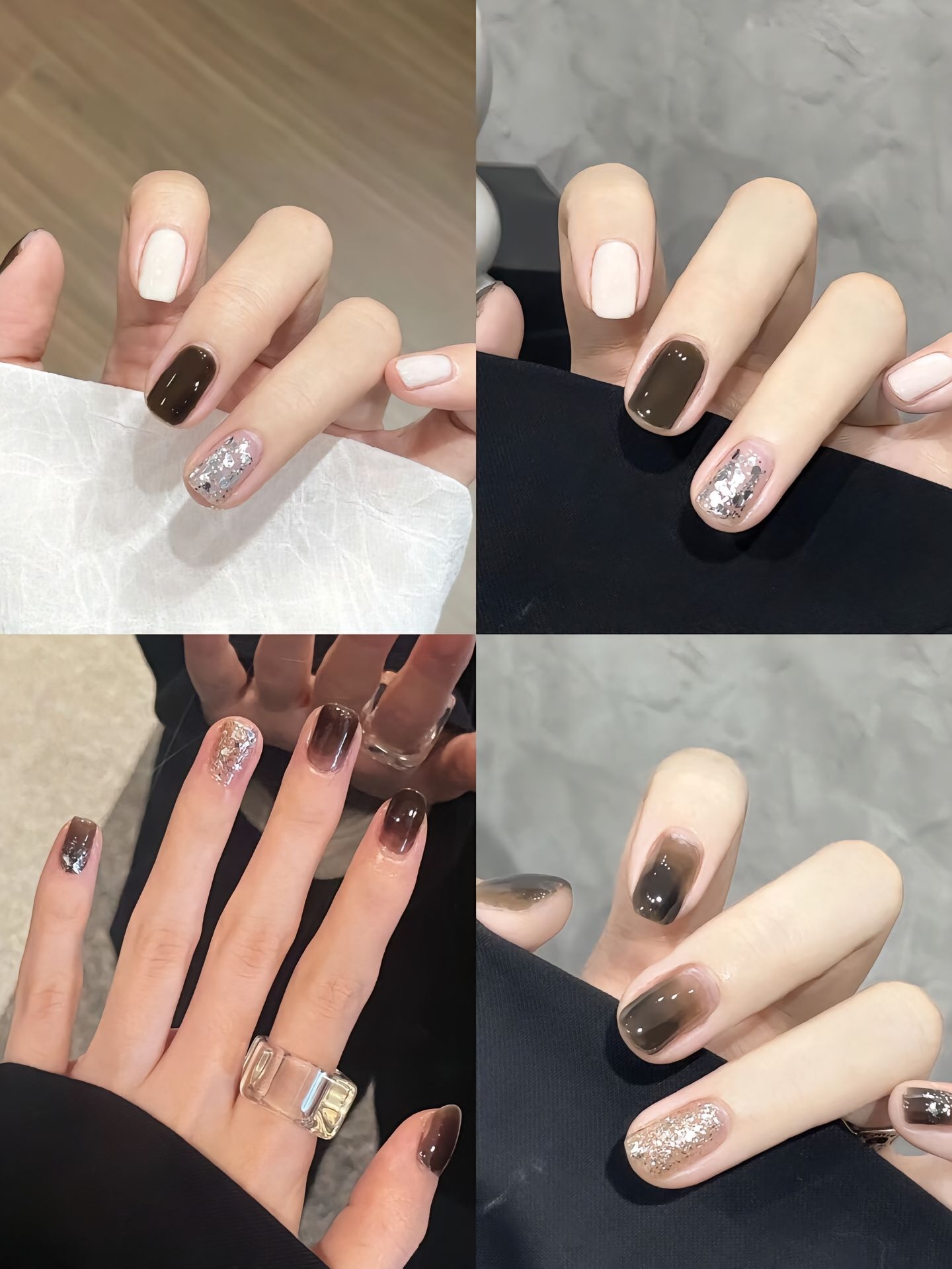 Nail thạch đen kết hợp với họa tiết kim tuyến để tạo điểm nhấn lấp lánh