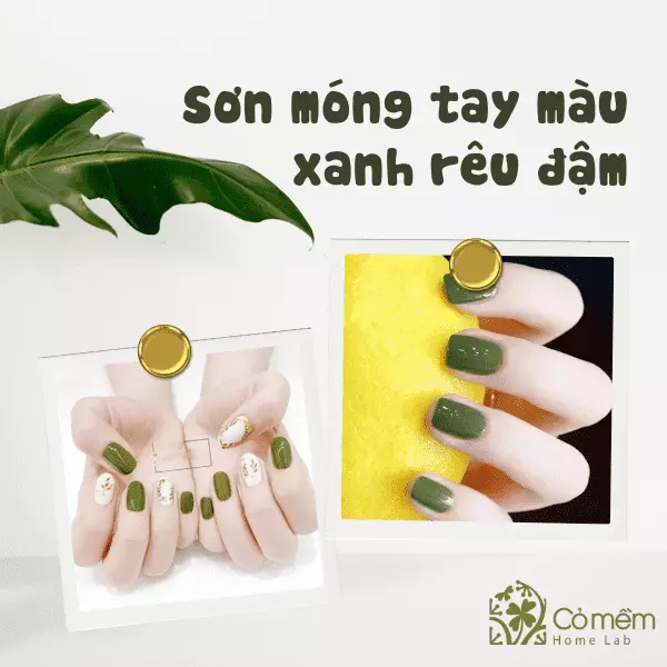 móng tay mẫu nail màu xanh rêu